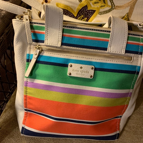 kate spade Handbags - Kate Spade New York sweet candy striped canvas & leather satchel shoulder bag